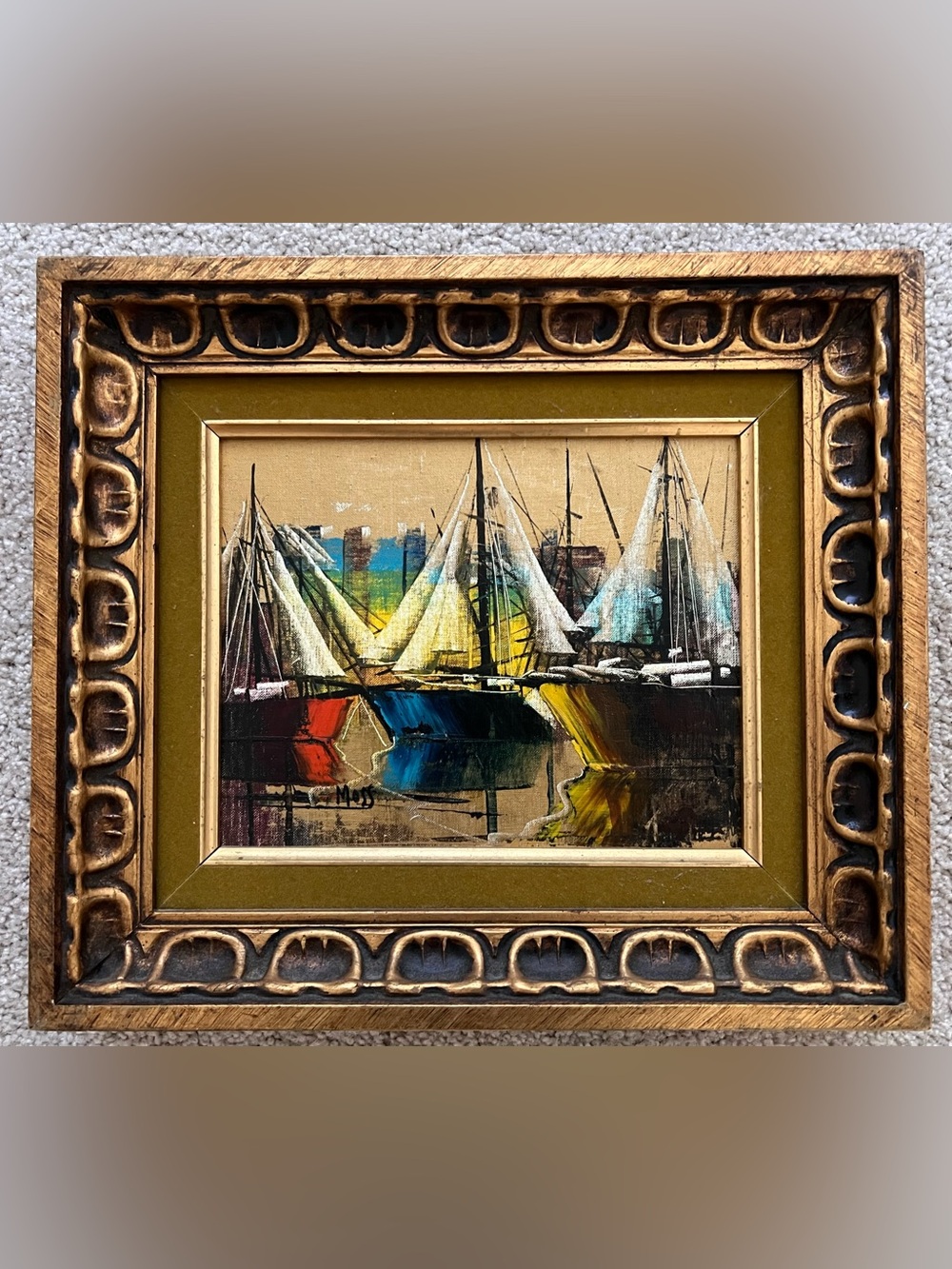 Original Vintage Oil Painting “Sail Boats” by Moss